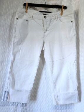 Jessica Womens Size 14P White Capri Pants Cropped Cuffed Denim Stretch